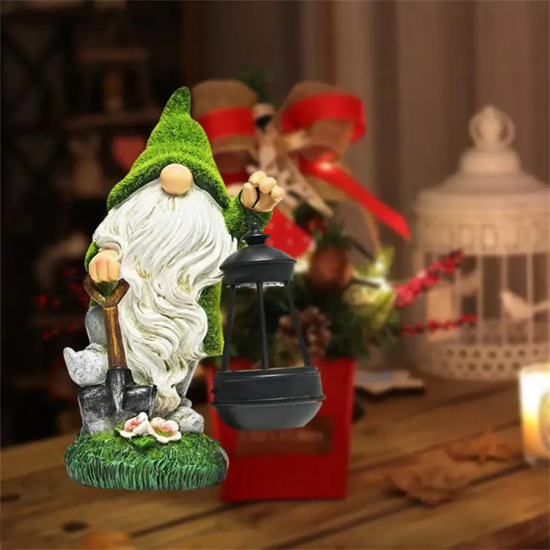 Art Craft for Home Garden Flocked Garden Decorations with Solar Lights Resin Cartoon with Lantern Ornament Lamps