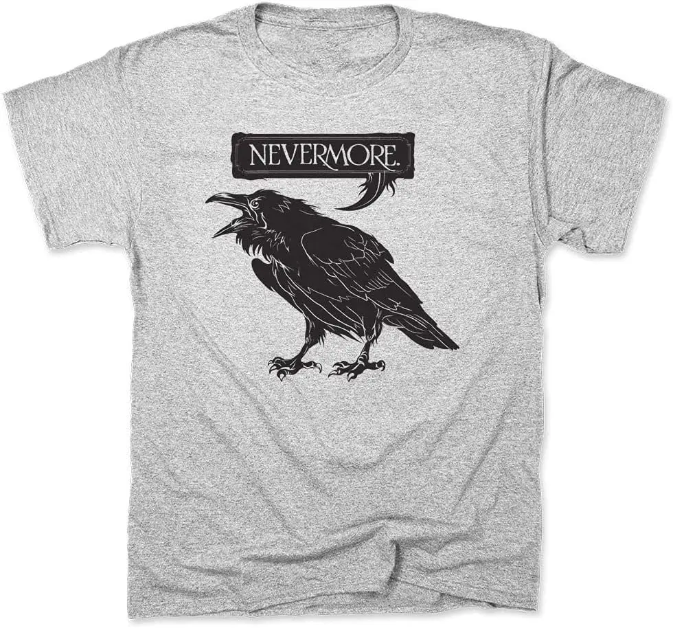 Mens Nevermore Raven T Shirt Funny Cool Graphic Printed Guys Tee Gray Heather