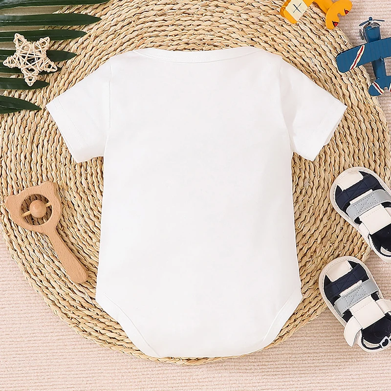 

Newborn Baby Boy Girl Romper Summer Clothes Short Sleeve Round Neck Letter Chick Stickman Print Jumpsuit Bodysuit