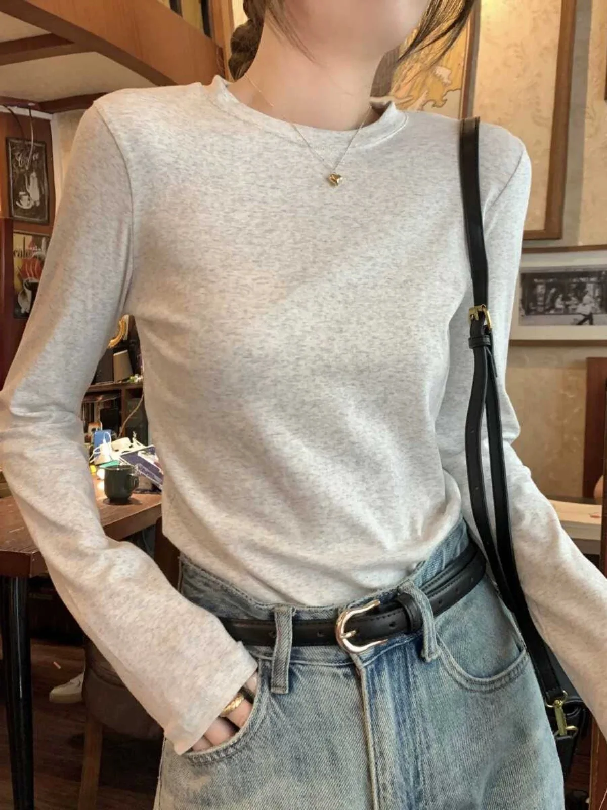 

Женская круглая футболка Ne Long Sve 95, хлопковая основа irt, большие размеры, облегающий цветной топ с подхватыми плечами