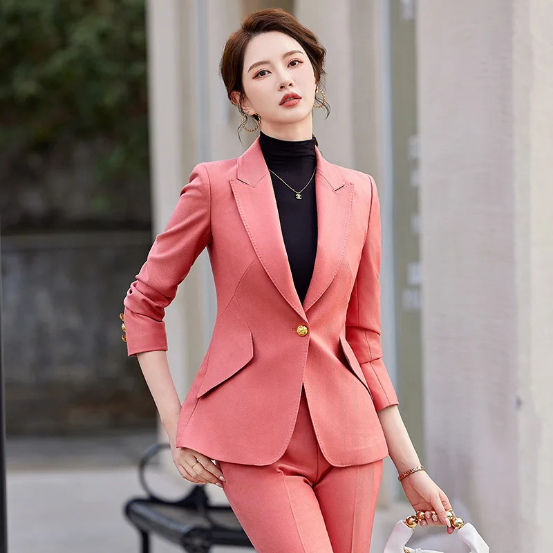 Green Women Suits Office Sets New Fashion Long Sleeve Slim Single Button Blazers Casual High Waist Flare Pants Suits