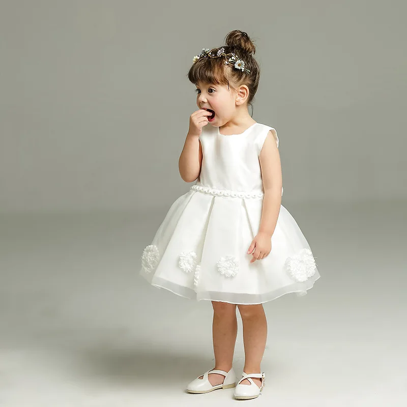 1 Year Old Bow Baby Girl Dress for Birthday Plain Sleevless Vestido For Party Formal  Summer Baby Toddler Clothes 154715