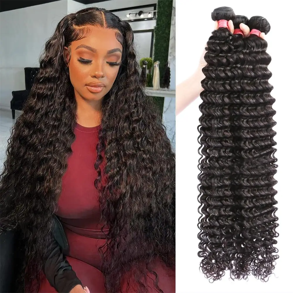 

Deep Wave Human Hair 3 Bundle Deal Brazilian Human Hair Weave Hair Extensions Deep Curly Raw Hair Weave