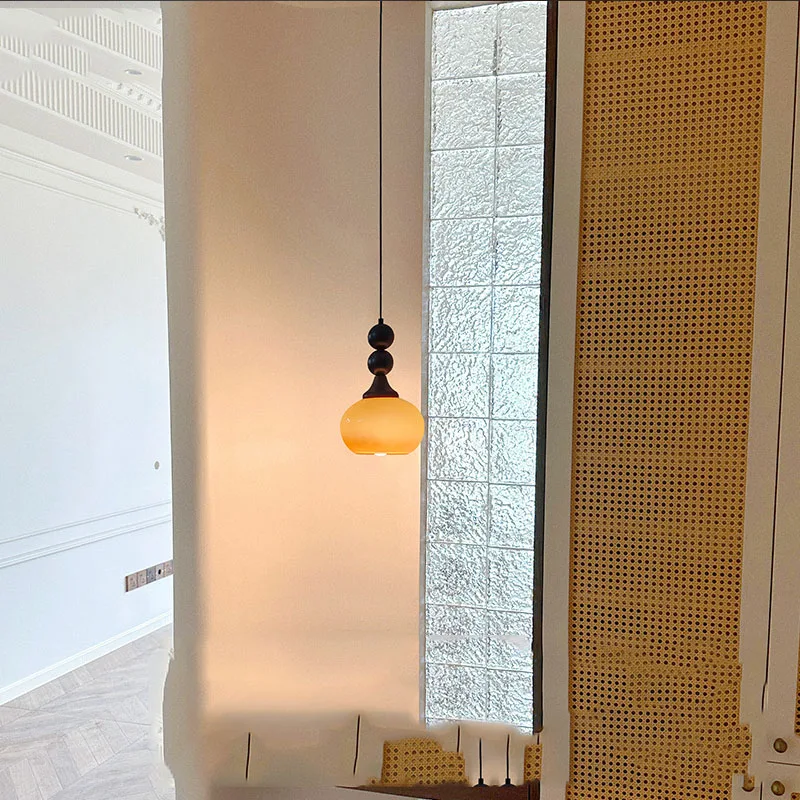 [Retro French Middle Ancient Cream Single Head Pendant] Bedroom Head Hanging Line Lamp Master Bedroom Decorative Lighting Modern