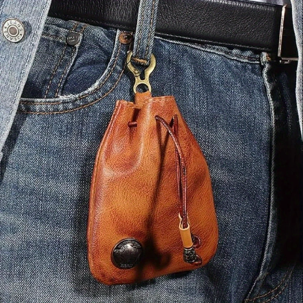 Vintage Leather Zip Coin Purse Card Holder Mini Wallet Key Organizer Travel Pouch for Gifts Daily Carry