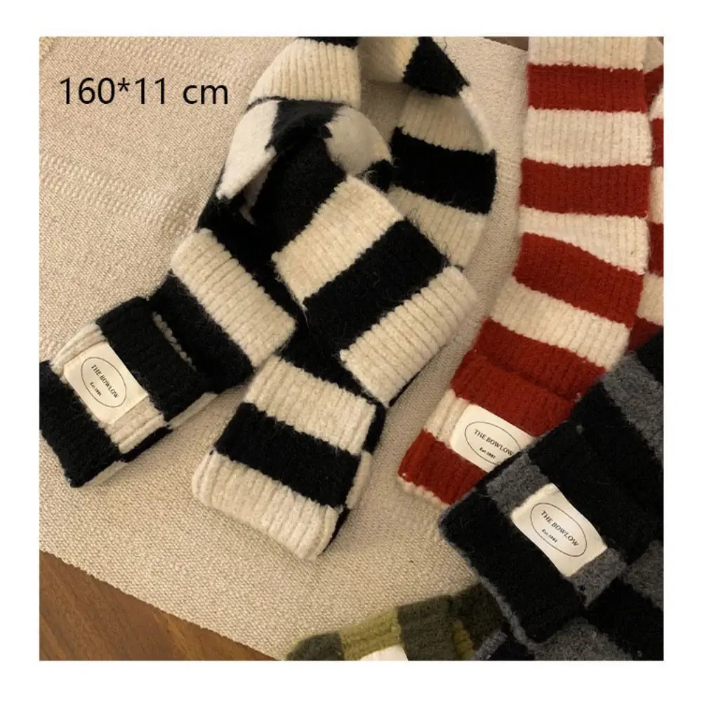 Retro Warm Winter Scarf Soft Striped Long Scarves Thickened Black White Shawl Wrap Women