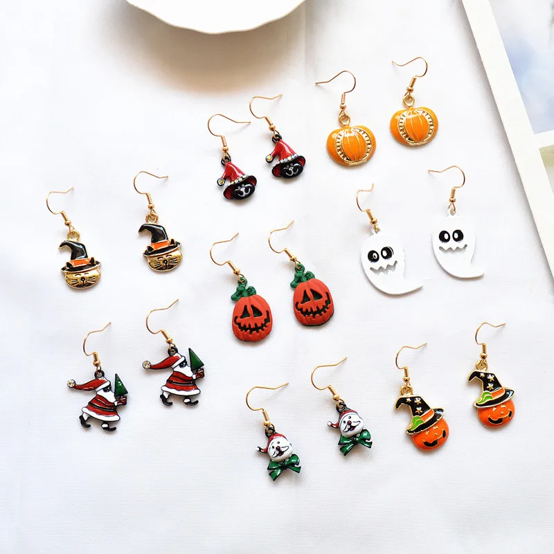 

Renya Hyperbole Pumpkin Skull Santa Claus Charms Drop Earring Halloween Christmas Festival Gift for Women Girls Cute Earring