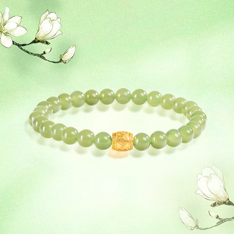 Natural Old Material Hetian Jade Round Bead , Jadeite Women'S Bracelet, New Style
