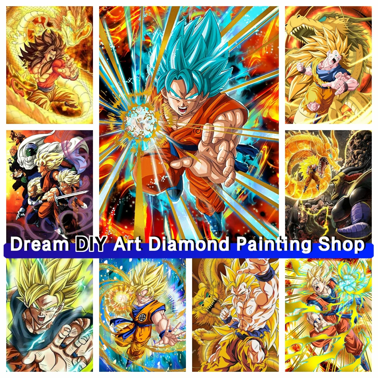 

D-Dragon Ball 5D DIY Diamond Painting Songoku Vegeta Kit Anime Character Cross Stitch Mosaic Art Rhinestone Home Decoration Gift