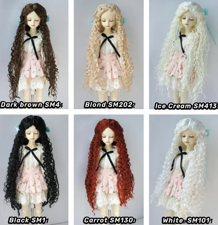 JD802  Fashion Extremely Long  Iorn Perm curly Back Tie with Bow knot Synthetic Mohair BJD Wig YOSD MSD SD Doll accessoreis