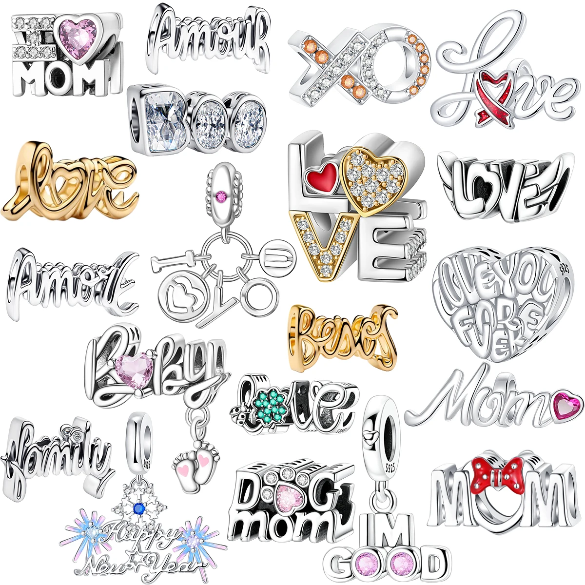 

Оригинальные подвески с буквами из стерлингового серебра 925 пробы, сердце любви, бусины «Счастливая мама», подвески, подходят для браслета, ожерелья, ювелирные изделия «сделай сам», подарок