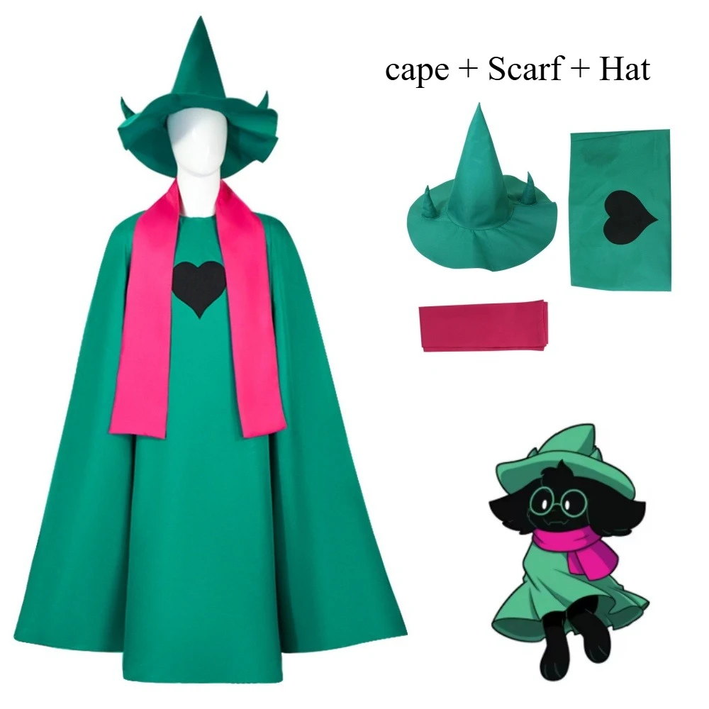 Game Deltarune Ralsei Cosplay Costume Deltarune Lancer Role Play Ralsei Costume Cloak Green Outfits Male Female Halloween