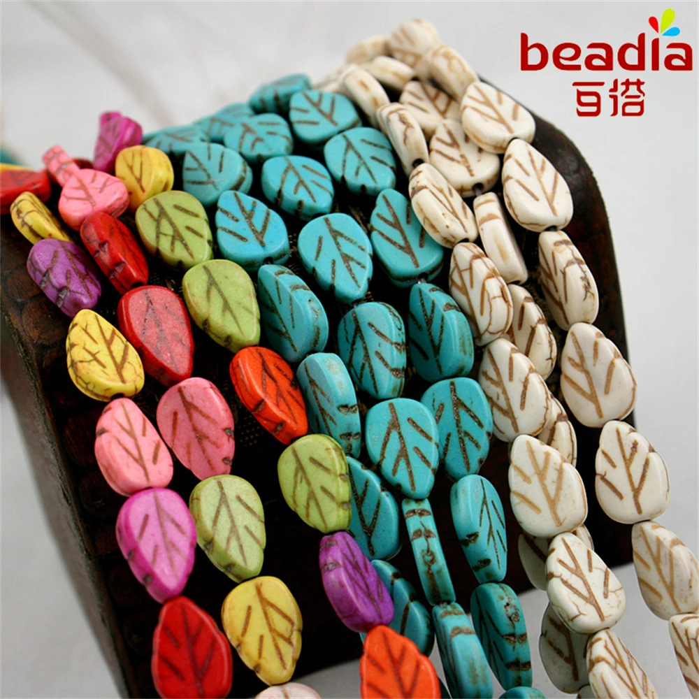 31pcs/lot 9x13mm Colorful/White/Turquoise Leaf Shape Stone Beads Loose Beads For DIY Charms Bracelet Jewelry Making Accessories