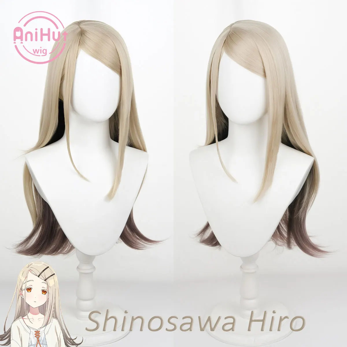 【AniHut】Peluca de cosplay amarilla de Shinosawa Hiro, Gakuen Idol Master, pelo sintético liso resistente al calor, cosplay de Shinosawa Hiro