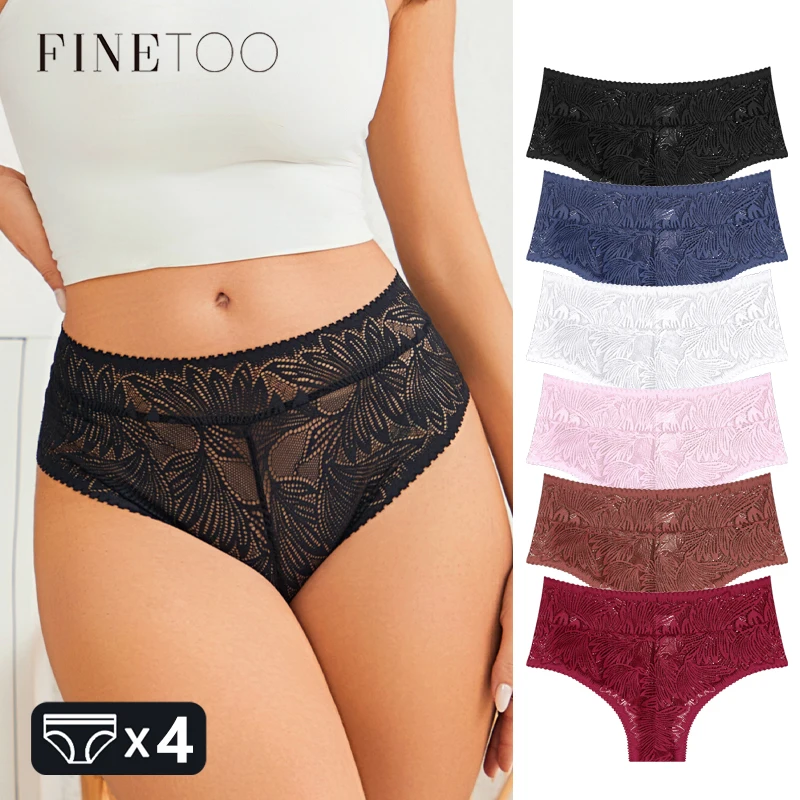 

Комплект из 4 женских трусиков с кружевной отделкой, сексуальные, с вырезами, комфортное нижнее белье, однотонные романтические трусики-треугольники для девушек