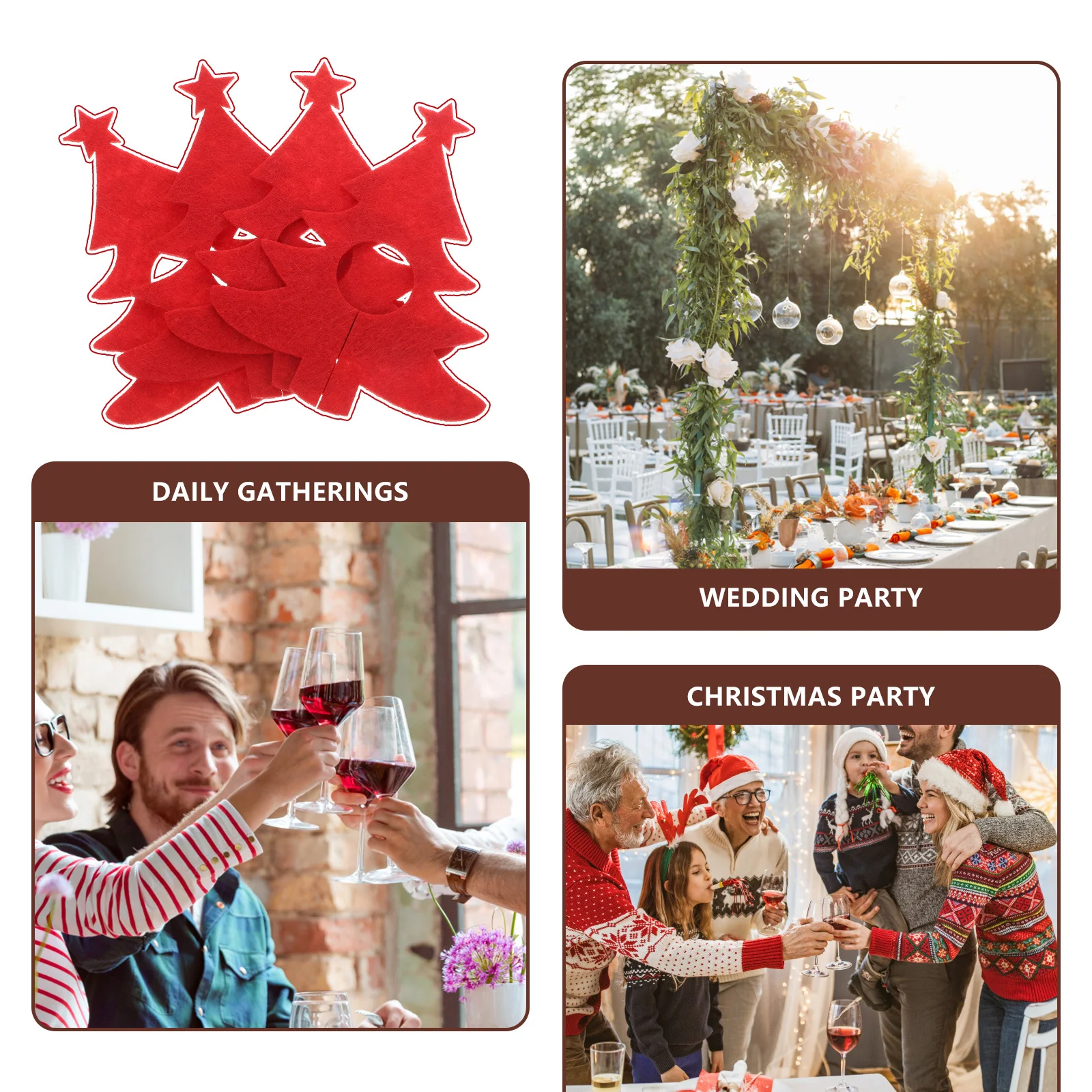 

12Pcs Christmas Wine Glass Markers Felt Drink Tags Reusable Glass Identifiers Party Supplies Decoration Drink Markers