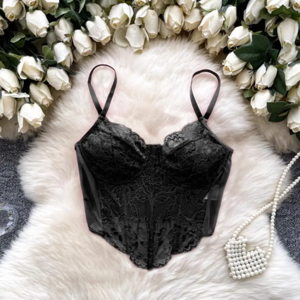 

Elastic Hollow Lace Camisole Sleeveless Tanks Lace Corset Streetwear Sweet Crop Tops Travel
