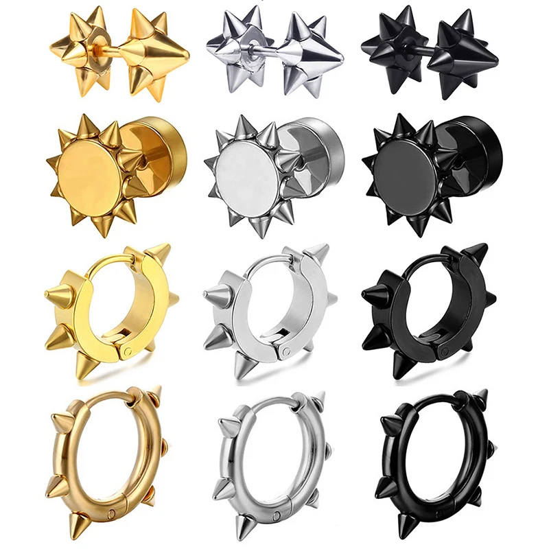 1 par/2 uds. Pendientes Punk de acero inoxidable con forma de espina puntiaguda para mujeres/hombres, Clips para las orejas sin perforaciones, joyería divertida de calle Pop Hip Hop