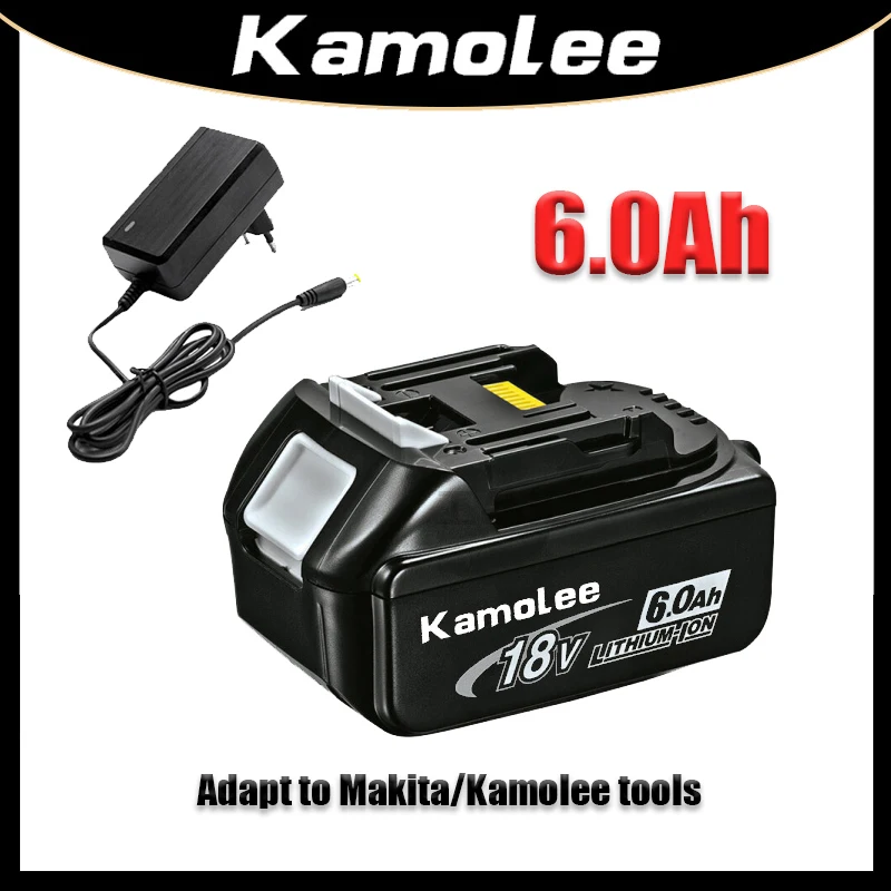 Batteria agli ioni di litio Kamolee 18V 6000mAh BL1860 Trapano a mano Batteria Utensili elettrici Supporto strumenti Kamolee