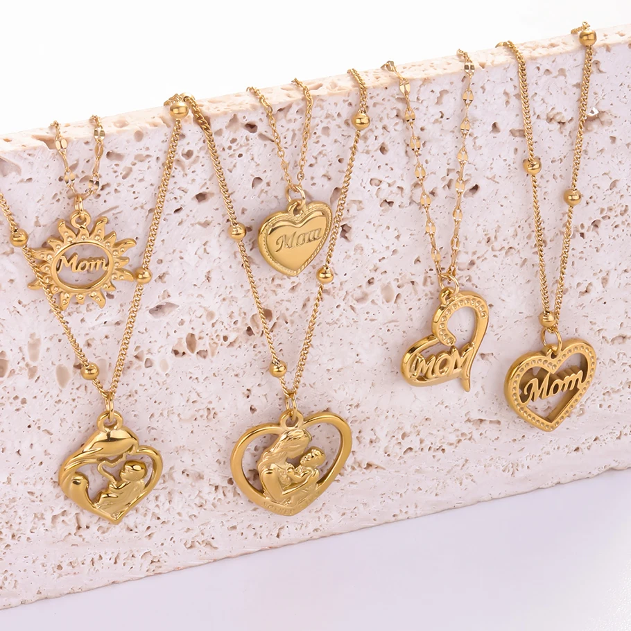 Mother's Day Mama Letter Pendant Necklace Stainless Steel Mom Nameplate Clavicle Chain Choker Gold Plated Waterproof Jewelry