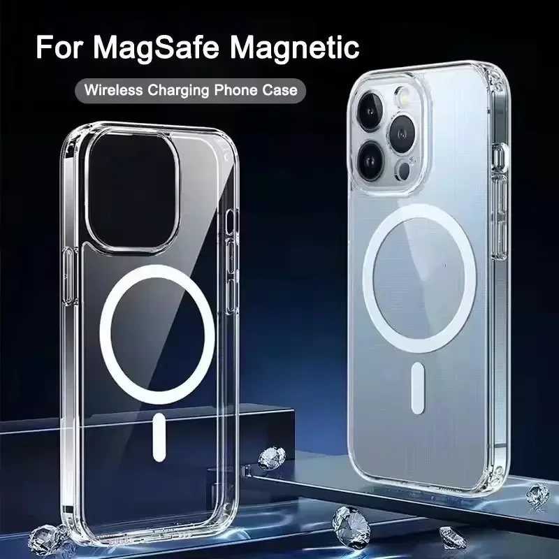 Transparent Circle Magnetic Phone Case For iPhone 16 15 14 13 12 11 Pro Max Plus Case for Magsafe Wireless Charging Cases Cover