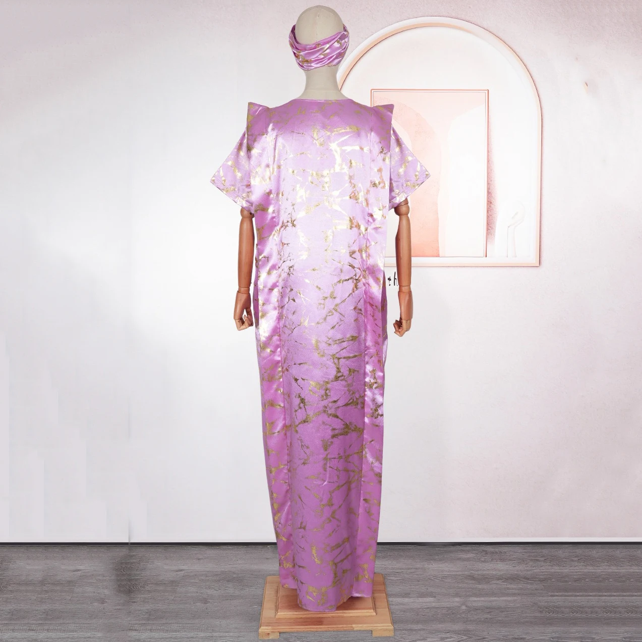 Elegant Muslim Dresses for African V Neck Short Sleeve Printed Straight Floor Length Marocain Satin Boubou Robe Djellaba Femme