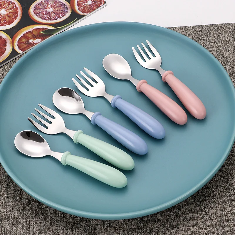 Baby Gadgets Tableware Set Children Utensil Stainless Steel Toddler Dinnerware Cutlery Cartoon Infant Food Feeding Spoon Fork