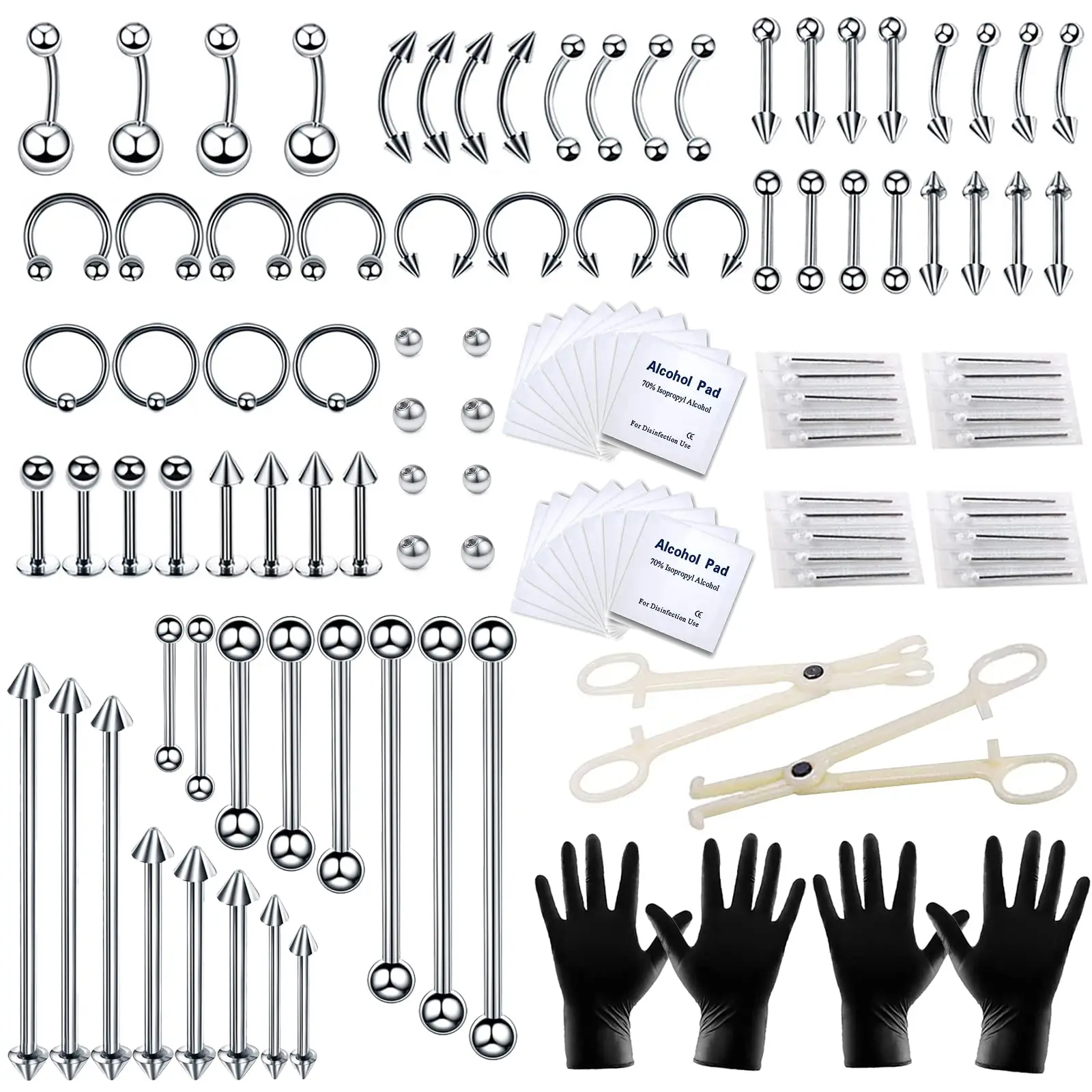 Piercing Kit for All Body Piercings Stainless Steel 14G 16G Jewelry Cartilage Tragus Nose Lip Nipple Piercing Tools