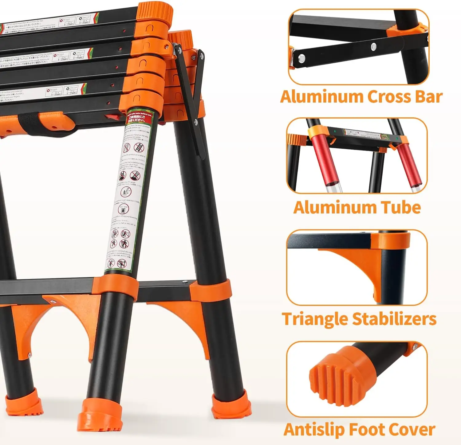 Telescoping Ladder, A-Frame Aluminum Telescopic Ladder with 1-Button Retraction, Portable Extension Ladder Adjustable Lig