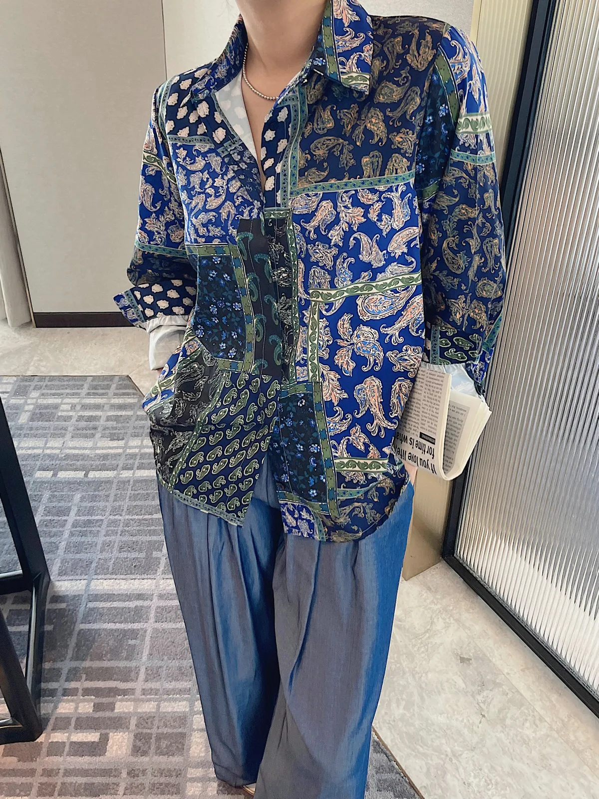 Floral Satin Shirt Blouse Top Y2K Woman Clothing 2025 Spring Summer Stylish Long Sleeve Korean Fashion Style Vintage Elegant New