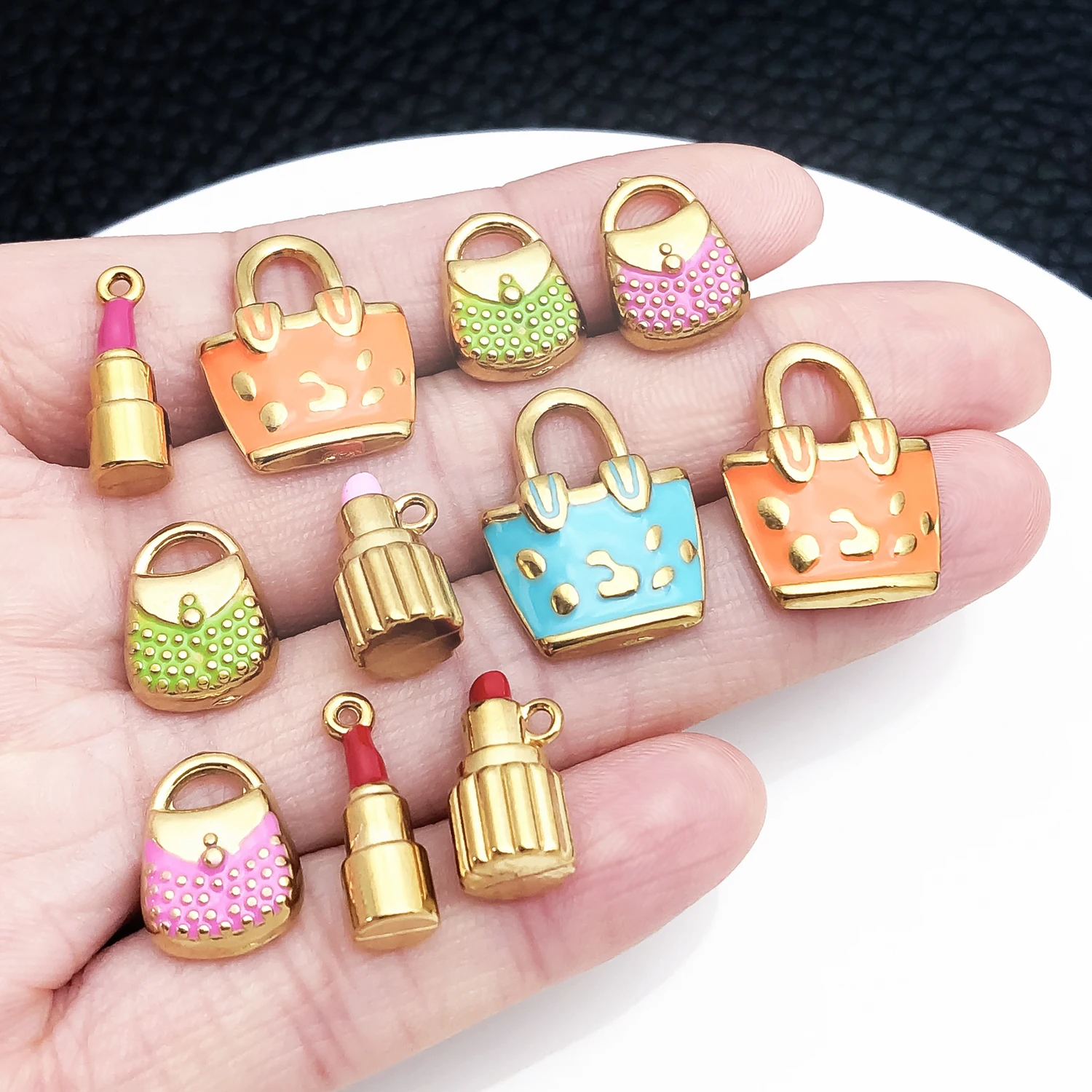1pc Stainless Steel Enamel Bag Lipstick Charms Metal Earring Necklace Bracelet Jewelry Making Materials Accessories Craft ﻿