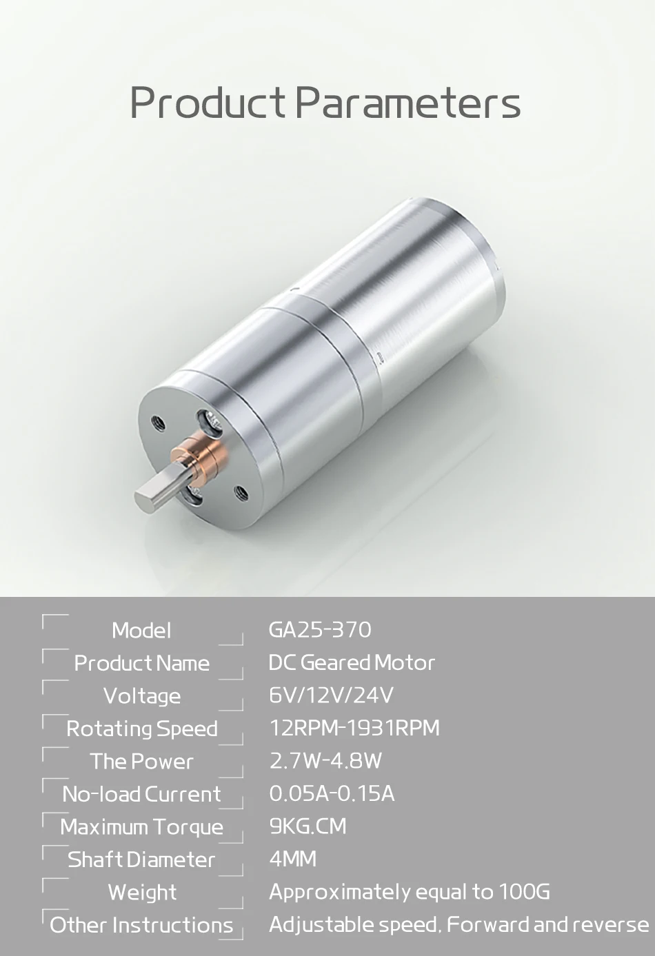 JGA25-370 Miniatur-Gleichstrom-Getriebemotor, 6 V ~ 12 V, 12 U/min ~ 1931 U/min, Miniatur-Gleichstrom-Geschwindigkeitsregelung, Motor mit hohem Drehmoment, kleiner Motor mit niedriger Drehzahl – Detail 16
