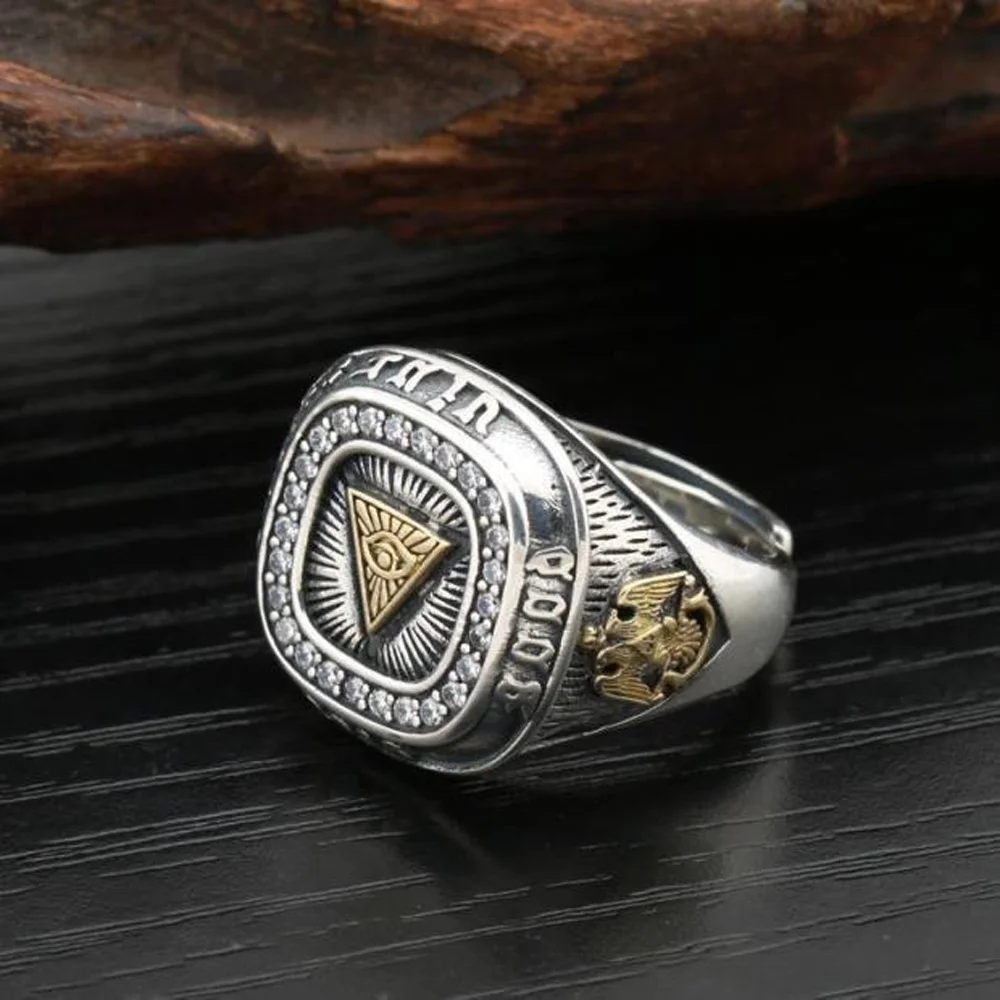 

5 pcs Rings Culture Ring Custom Jewelry Eye of Providence Silver 925 Sterling Silver Vintage Hip Pop Street Geometric for Man