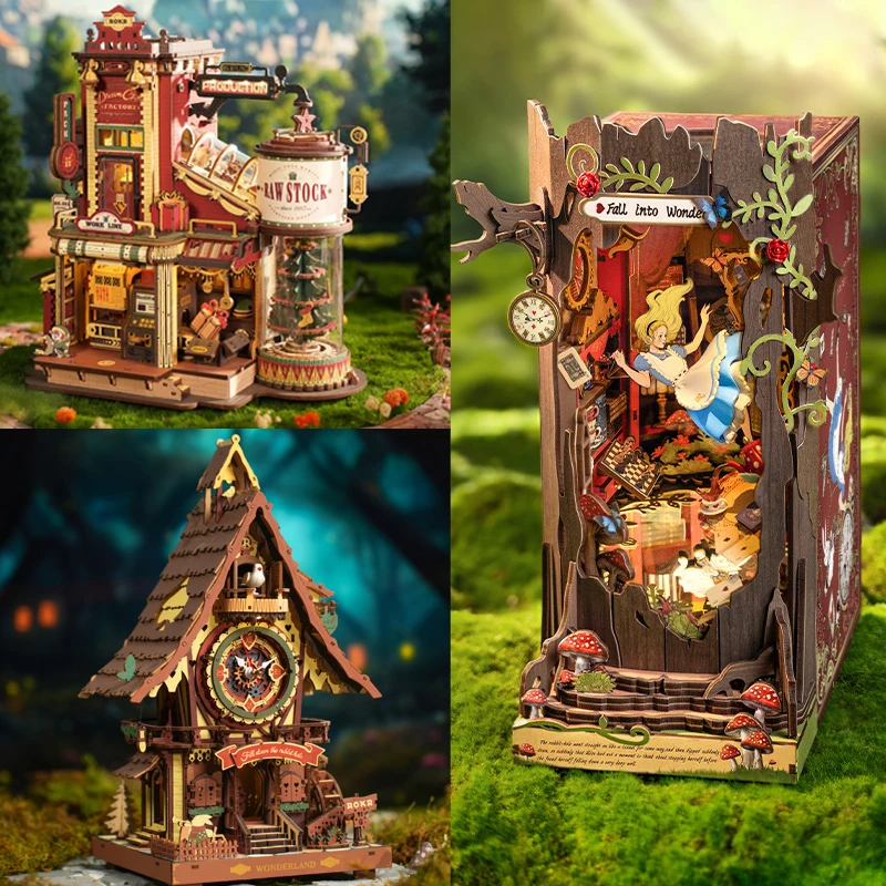 Robotime Rokr 3D Wooden Puzzle Cuckoo Clock Kit/Dream Gift Factory/Book Nook Kits DIY Model Kit Kids Adults Christmas Gifts