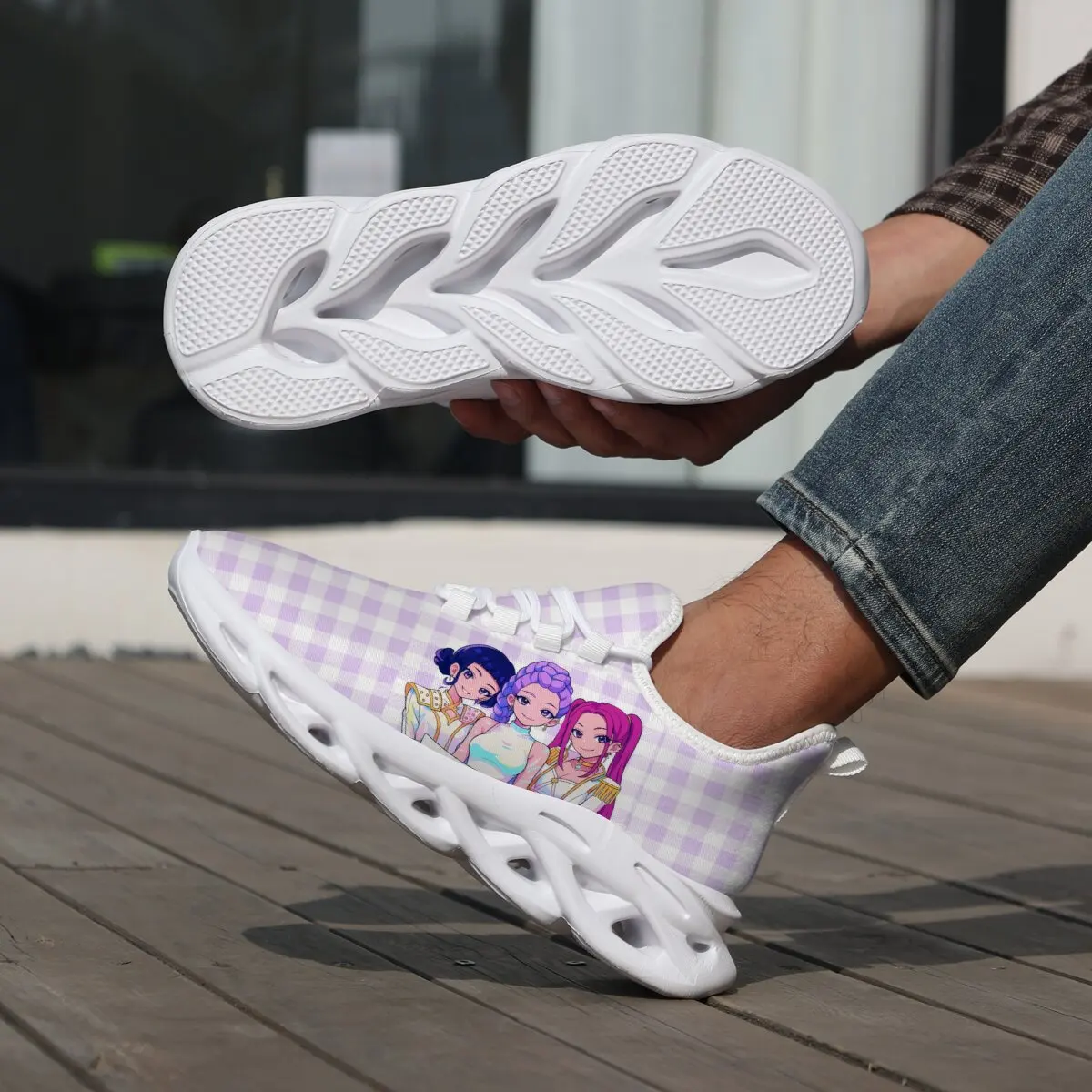 

Lightweight Flying Woven Casual Sports Shoes with Flat Bottom and Low Top Cartoon Witch Hunter Team Plus-size Couple Shoes