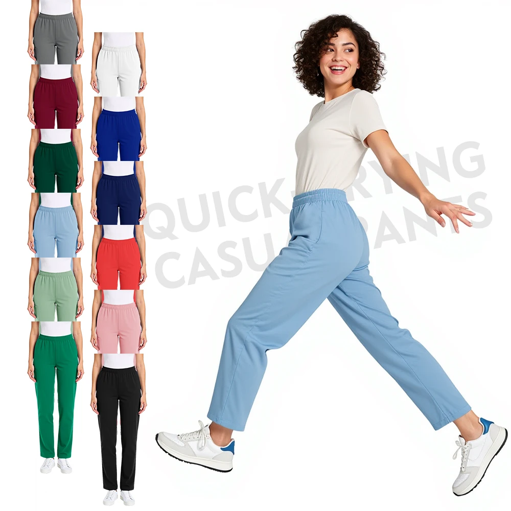 弾性ナースパンツ女性の手術着パンツ夏のズボン黒弾性ウエスト大きいサイズ速乾性ドクターワークパンツ