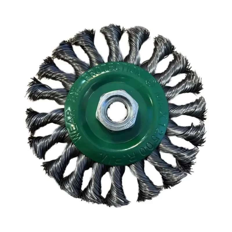 4-1/2 Inch Wire Wheel Brush Knotted Twist Wire Wheel Twist Knotted Carbon Steel 5/8-11 M16*2UNC Thread Arbor for Grinder