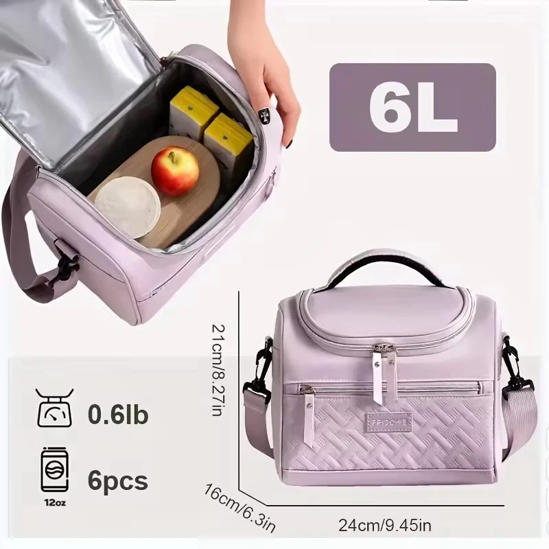 Thermal Insulated Cooler Lunch Bag with Aluminum Foil for School Office Outdoor Picnic Reusable with Shoulder Strap