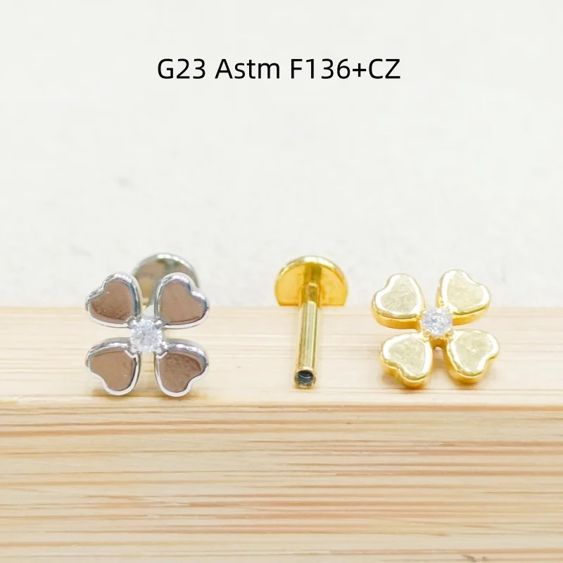 10pcs Body Jewelry 16G CZ Flower G23 Titanium Body Piercing Jewelry  Lip Labret Bar Ear Helix Tragus Rook Bar Stud