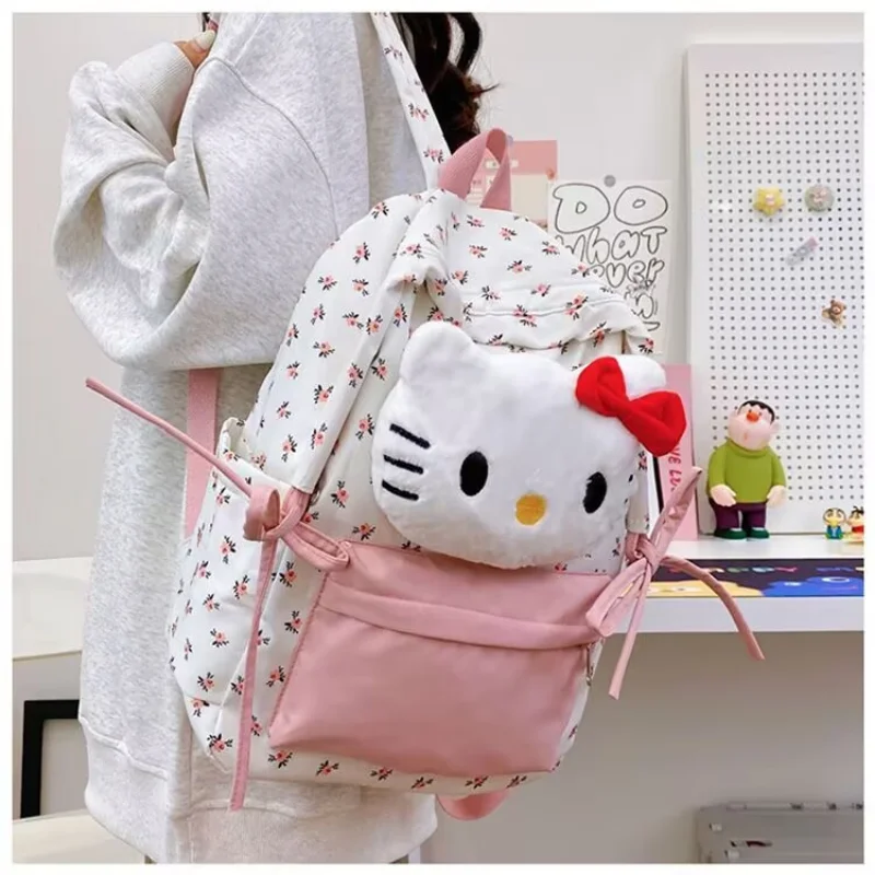 Sanrio hello kitty bonito e doce estudante mochila dos desenhos animados impressão leve e simples mochila de grande capacidade