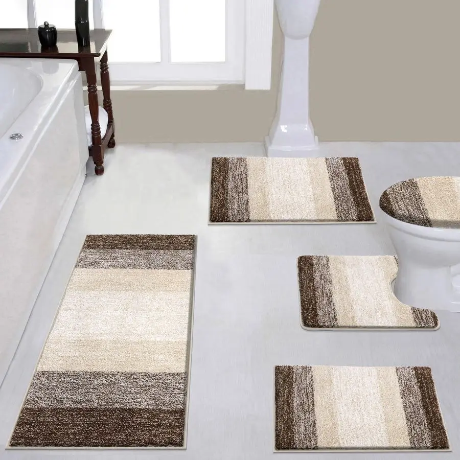 

5 Piece Bathroom Rugs Set, Non Slip Shaggy Microfiber Plush Absorbent Washable Bath Shower Mats Runner for Tub 18x2620x3220x47U2