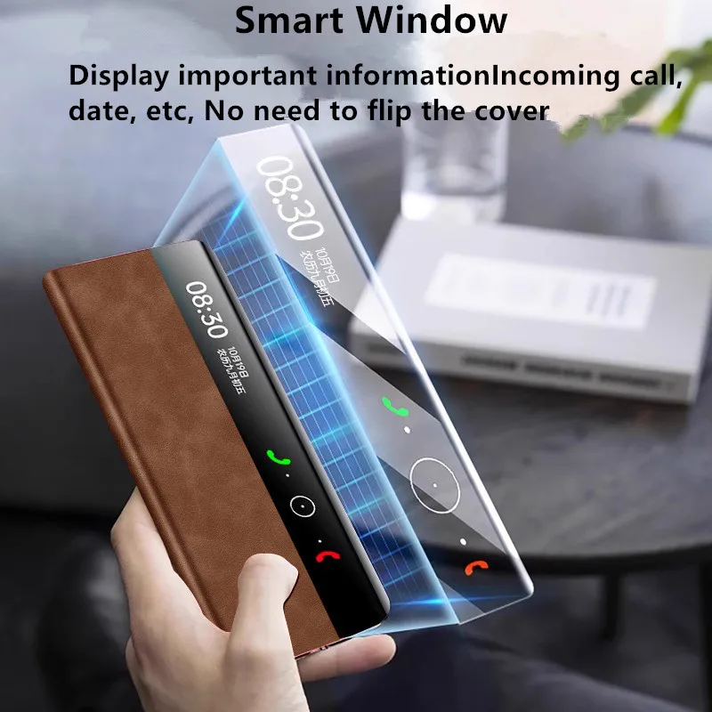 Luxury Leather Phone Case For Huawei Mate X6 Smart Window Flip-Free Answer Case Camera Protection Cover