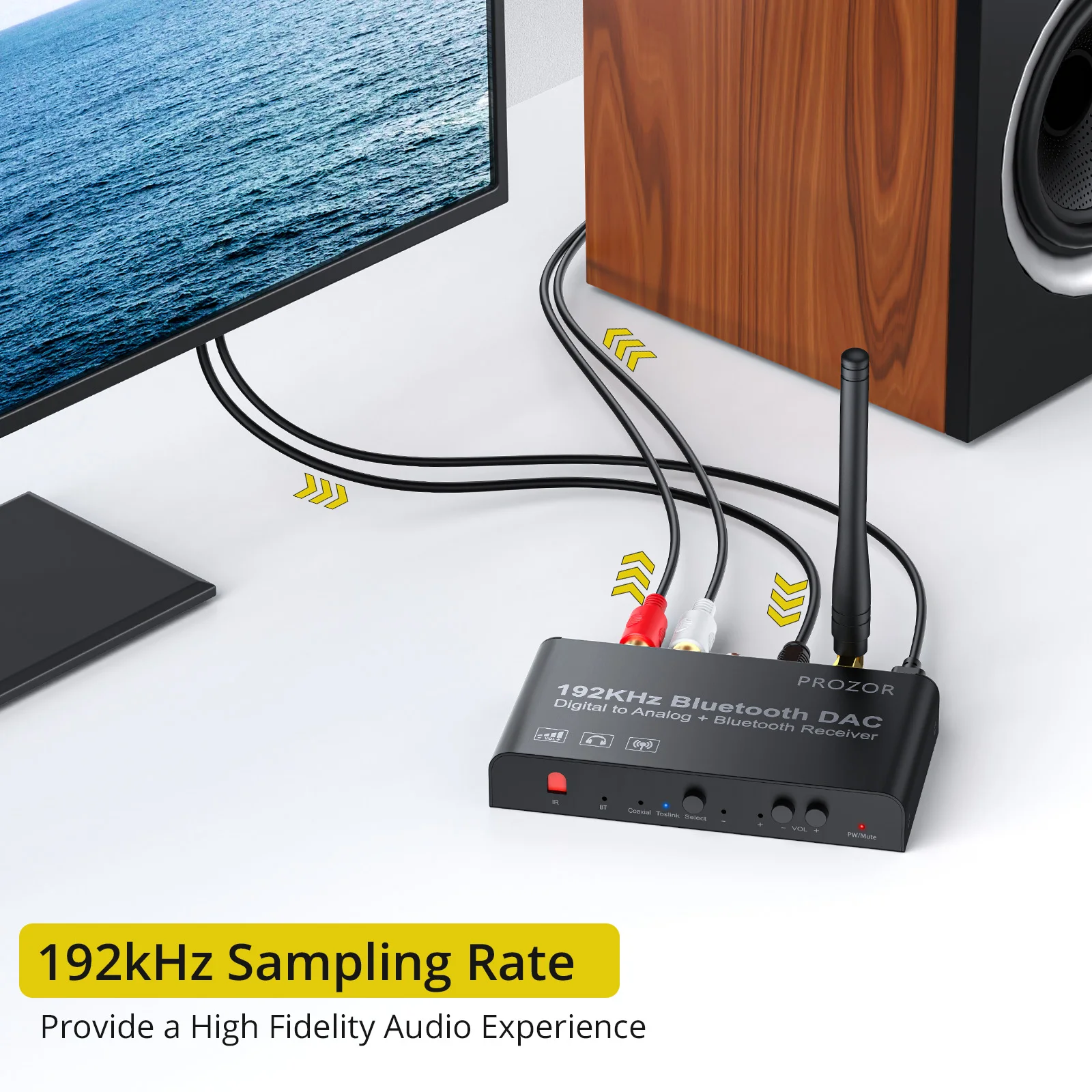 PROZOR 192kHz Digital to Analog Converter With Remote Bluetooth-Compatible DAC Digital Coaxial Toslink to Analog Stereo L/R RCA