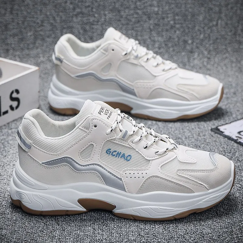 Men's Sporty Dad Shoes Autumn New Style Thick Bottom Tire Design Breathable Fashionable Korean Version White Shoes Casual Sne...