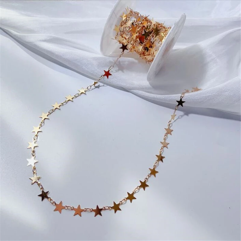 1 Meter New Creative Star Link Chains for Diy Necklace Jewelry Findings Making Accessories Extend Tassel No Fade Copper Chain