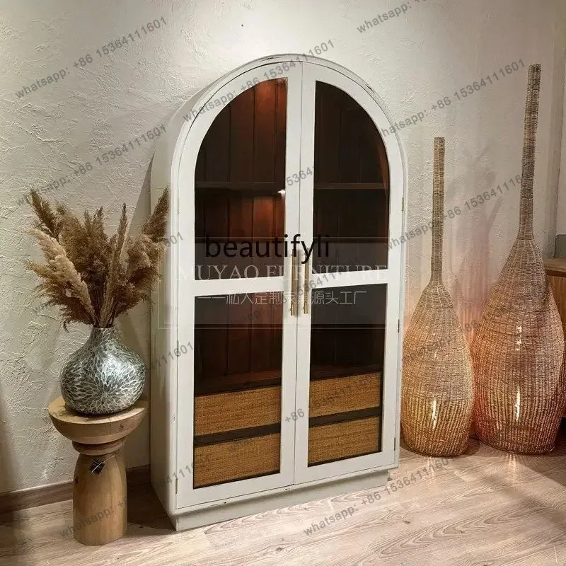 French retro entrance cabinet modern simple living room wall decorative cabinet American arched cabinet