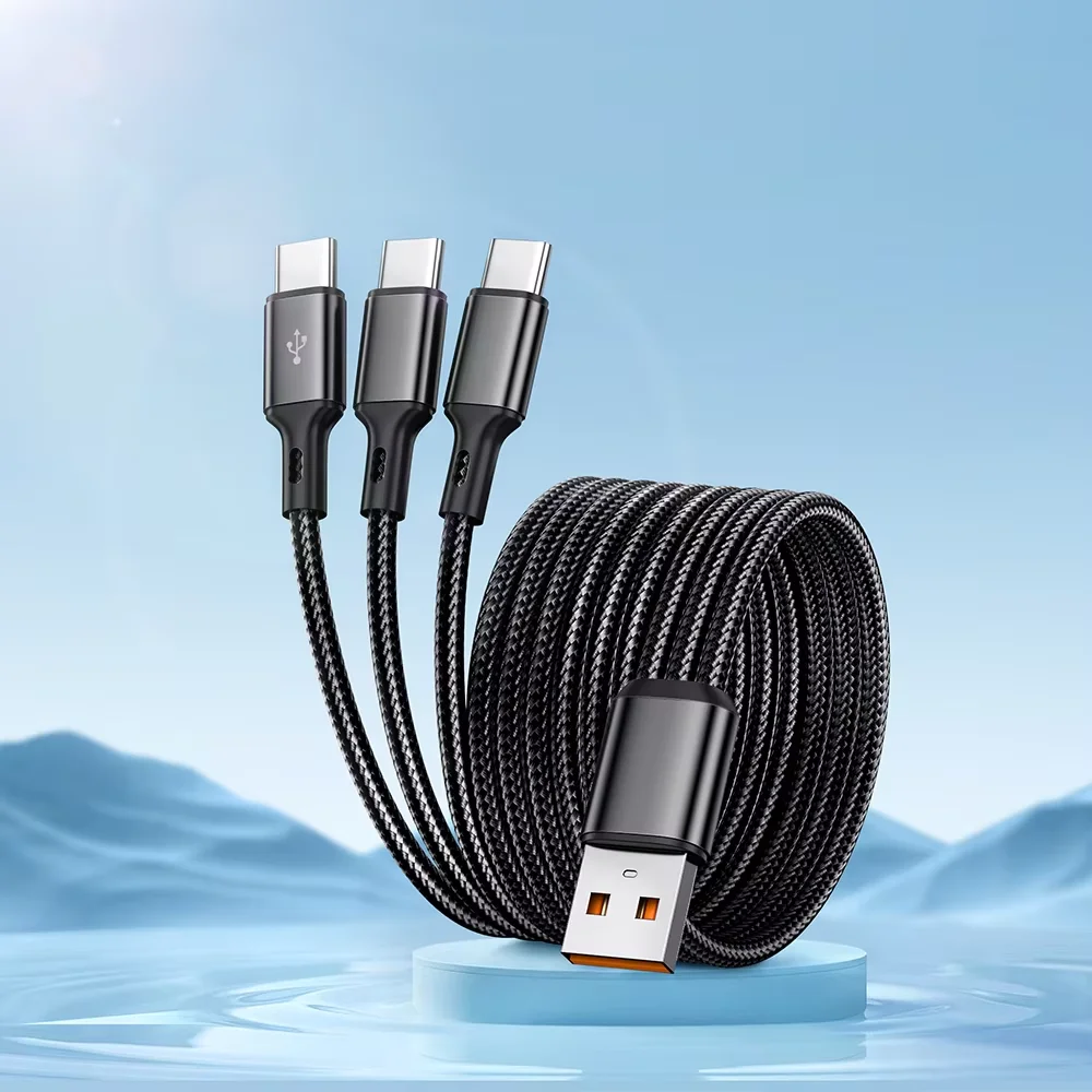 3-in-1 100W USB-A auf 3 Typ-C Schnellladekabel für Android-Handys, Tablets und andere Geräte