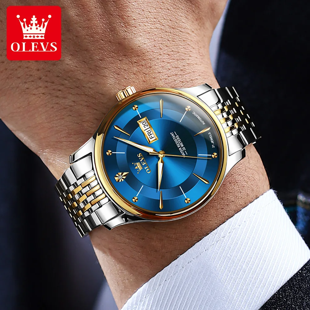 Original OLEVS Automatic Mechanical Watches for Men Luxury Man Wristwatches Clock Week Date Display Business Wrist Watch New