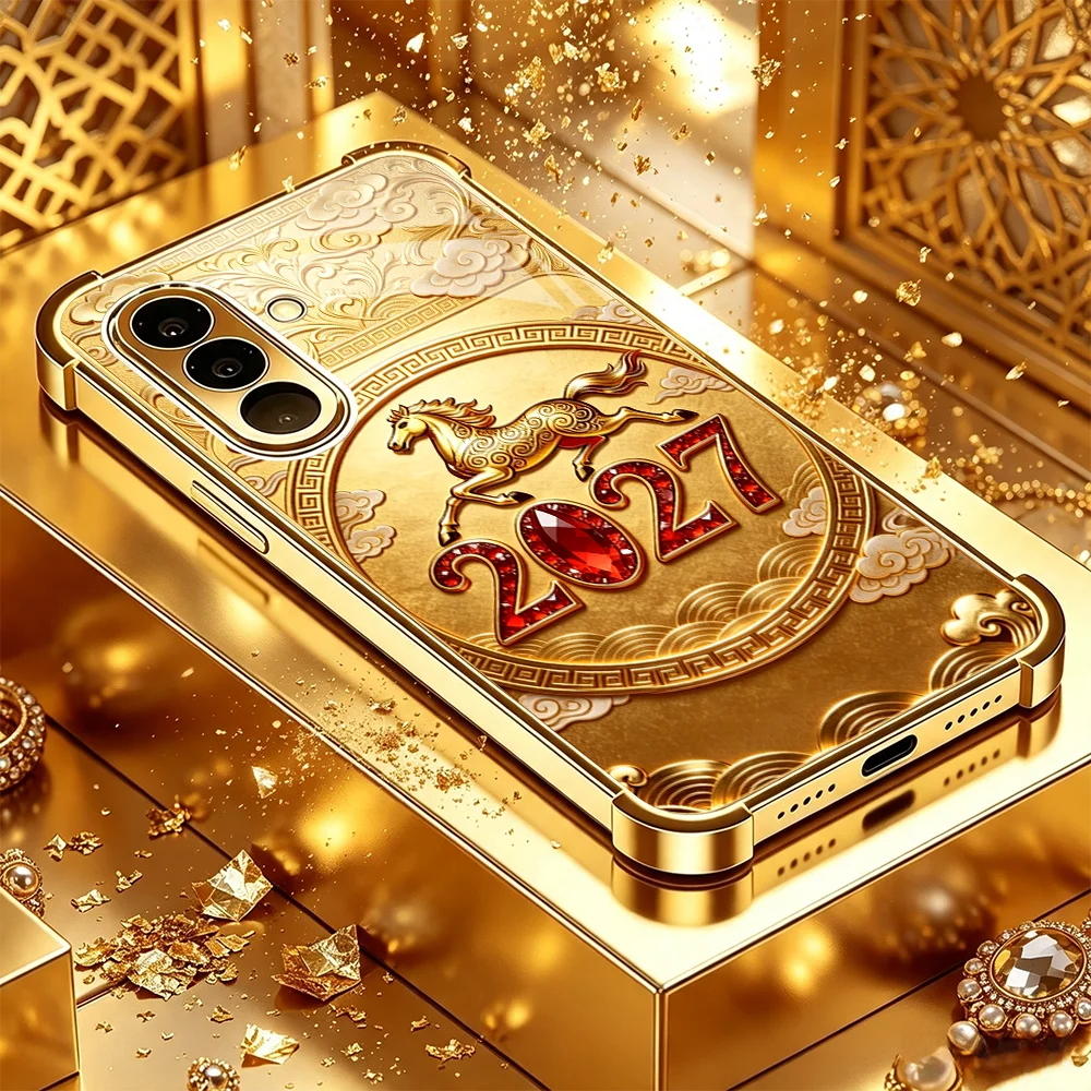 Ruby 2027 Golden Horse Phone case Glass phone case for Samsung GalaxyS26 S25 24 23 22 21 Plus/Ultra/FE shockproof back cover