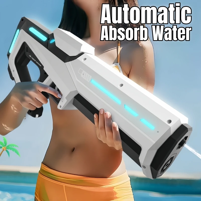 Pistole ad Acqua Elettriche da 42cm per Adulti, Alta Pressione, Assorbimento Automatico dell'Acqua, Giocattoli Estivi per Spiaggia e Piscina, Regali per Bambini